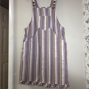 Umgee Striped Overall Dress with Fringe